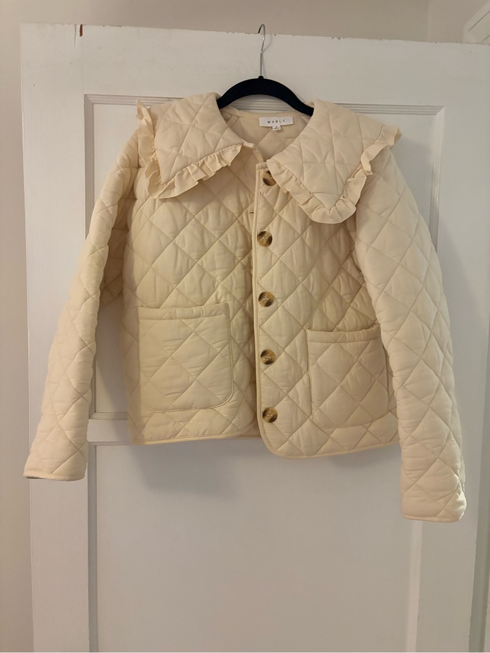 Quilted Ruffle Collar Jacket - Cream